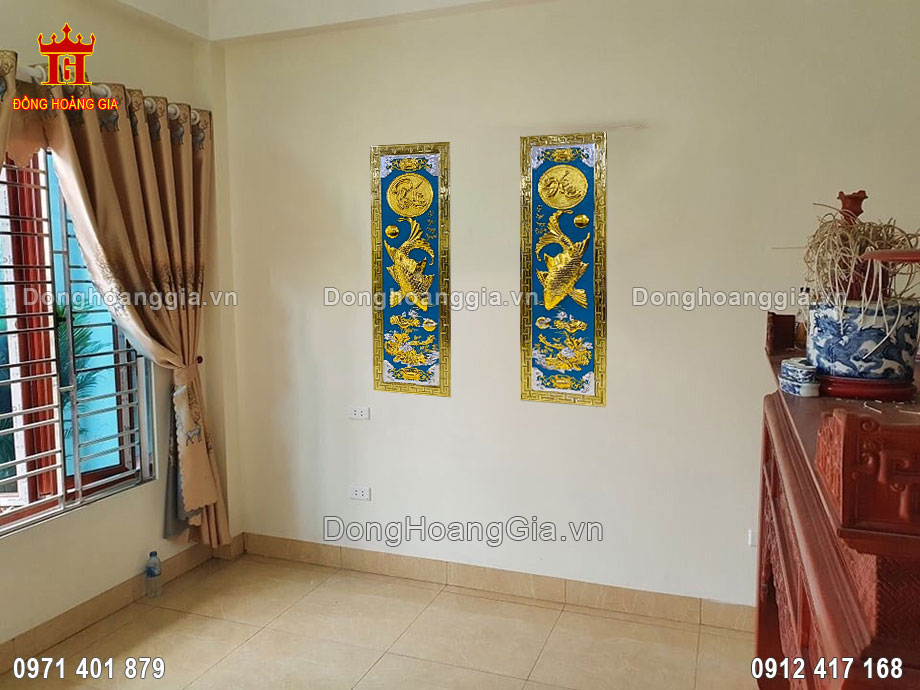 Tranh lý ngư vọng nguyệt thích hợp treo tại phòng thờ gia tiên